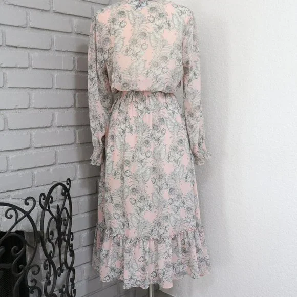 Misa Los Angeles Dress Womens M Smocked Blouson Pink Boho Chic Midi - Picture 7 of 16